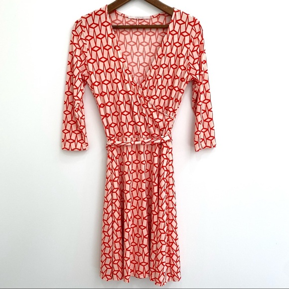 Stitch fix 41 Hawthorn red geometric stretchy surplice wrap dress size medium - Picture 1 of 7